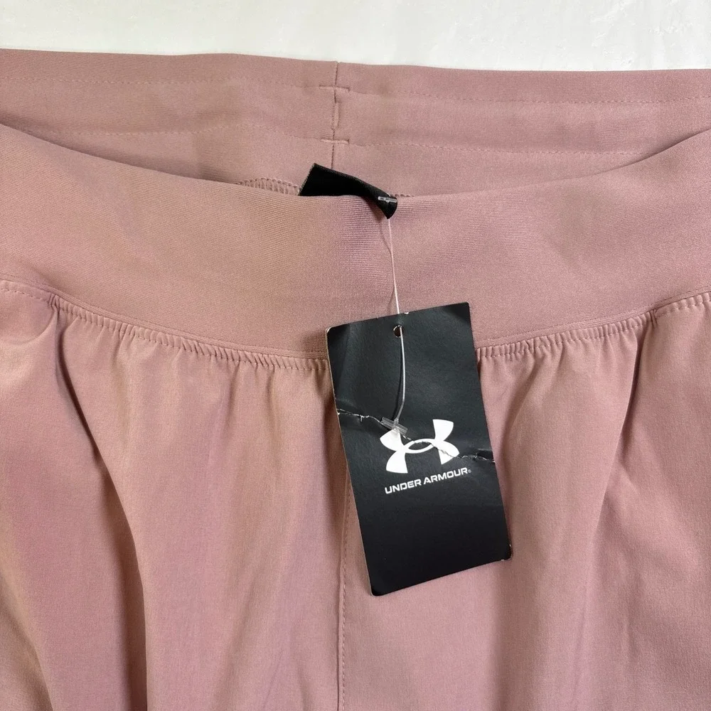 Under Armour Womens Rival Hi Rise Woven Pant XL Mauve Pink Joggers 1382727 NEW